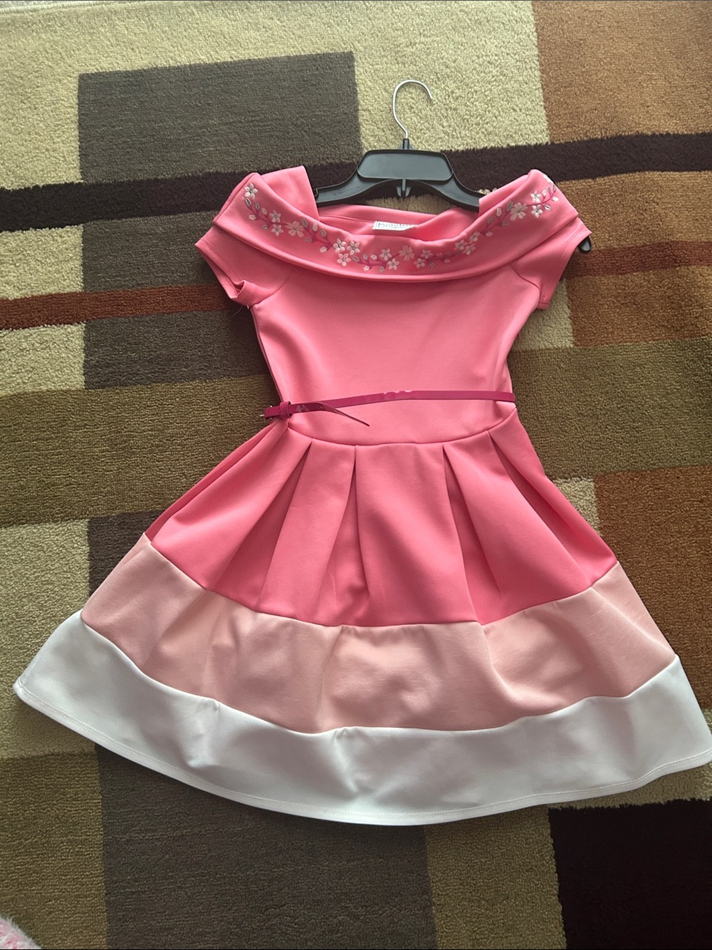 Beautees Pink White Ombre Floral Collar Fit-and-Flare Dress